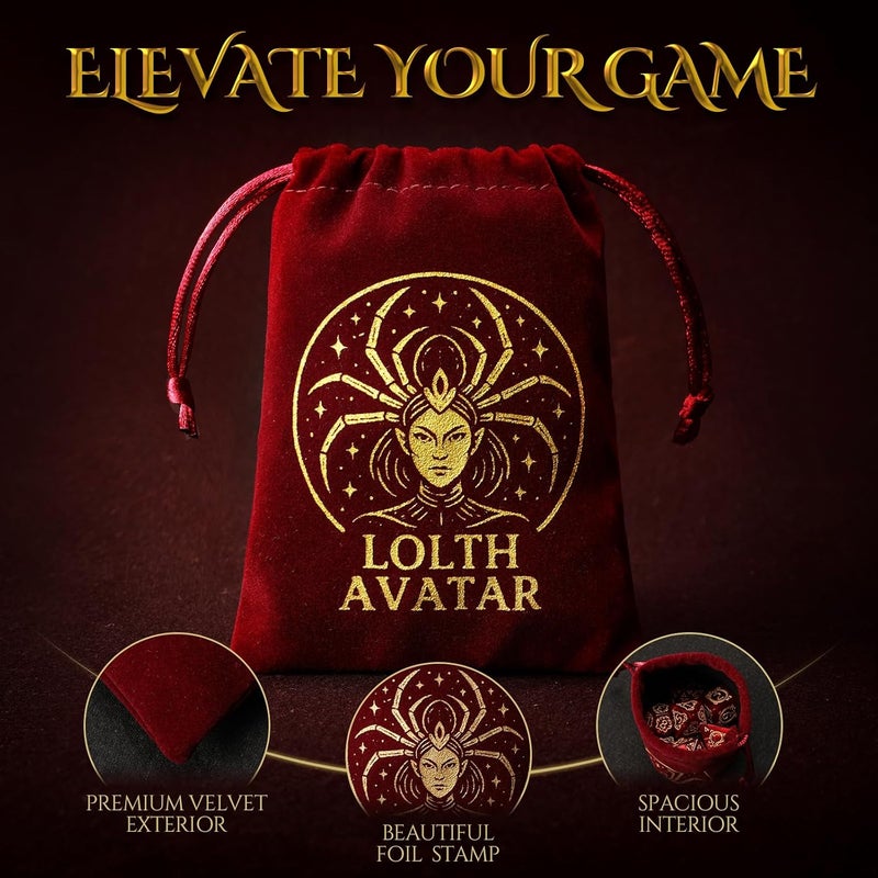Grajar Vintage Boss Totem 42 Piece Polyhedral Dice Set with 6 Color Matched Velvet Boss Pouches & PU Leather Dice Tray for Dungeons & Dragons, RPG & Tabletop Games - Image 3